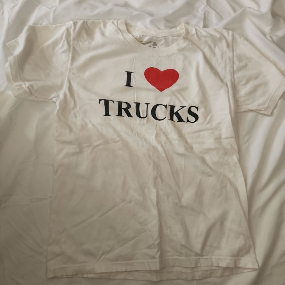 Ata boys size medium white i love trucks shirt #Z6